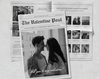 Valentines Day Newspaper Template, Printable Will You Be My Valentine, Valentine's Gift for Boyfriend and Girlfriend, Canva Template