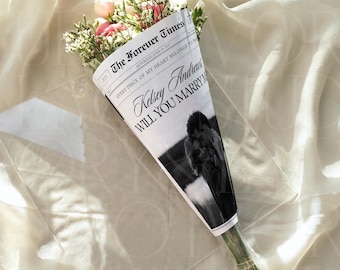 Modelo de jornal "Quer se casar comigo?", jornal personalizado editável, pedido de casamento, presente para ela, pedido de casamento "Seja minha esposa", modelo do Canva