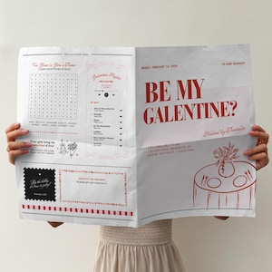 Zeitung Galentines Tag Girls Night Einladung Vorlage, Doodle Coquette Galentine Party Einladen, Damen Nacht Spiele, Canva Vorlage