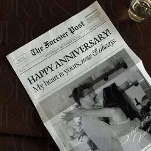 Szablon gazety na rocznicę dla pary, prezent na pierwszą rocznicę dla chłopaka i dziewczyny, prezent na rok związku, szablon Canva, 026