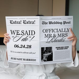 Elopement Announcement Wedding Newspaper Template, Printable Intimate Weddings Announcement, We Eloped, Editable Canva Template