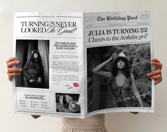 Birthday Newspaper Template, Printable Large Newspaper for Birthday Photoshoot, Editable Newspaper Birthday Invitation, Canva Template