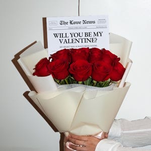 Newspaper Valentines Day Card Template, Printable Flower Insert Valentine's Newspaper, Be My Valentine Gift For Girlfriend, Canva Template