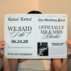 Elopement Announcement Wedding Newspaper Template, Printable Intimate Weddings Announcement, We Eloped, Editable Canva Template