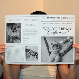 Godparent Proposal Newspaper Template, Editable Newspaper Asking Godparents, Will You Be My Godmother And Godfather Proposal, Canva Template