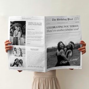 Verjaardagscadeau krant bloemboeket wrap sjabloon, afdrukbare krant verjaardag cadeau idee voor haar, bewerkbare krant canvas sjabloon