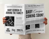 Newspaper Baby Announcement Template, Printable Large Newspaper Pregnancy Announcement, Editable Baby Reveal Canva Template