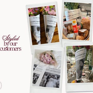 May include: A collage of images featuring floral arrangements and gifts. One image shows bouquets wrapped in newspaper with the text "HAPPY MOTHERSDAY!" and "I am so lucky you". Other images include a teddy bear and pastries.