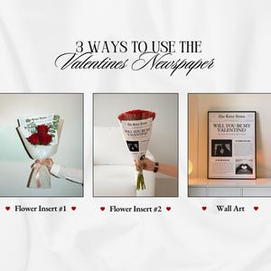Plantilla de tarjeta de San Valentín con periódico, inserto de flores imprimible, regalo "Sé mi Valentín" para tu novia, plantilla de Canva imagen 3