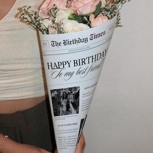 Modello di giornale di compleanno per fioristi, inserto floreale stampabile regalo per il 21° compleanno per lei, regalo per la migliore amica, modello Canva modificabile