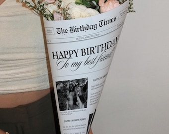 Birthday Newspaper Template For Florists, Printable Flower Insert 21st Birthday Gift For Her, Gift For Best Friend, Editable Canva Template