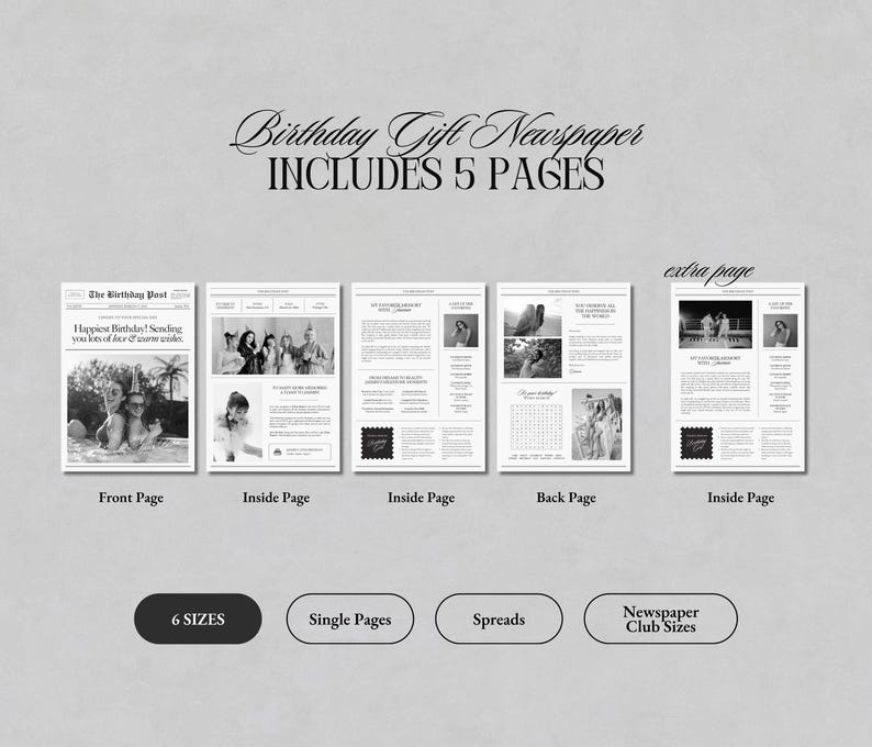 Newspaper Birthday Gift Flower Wrap Template, Printable Birthday