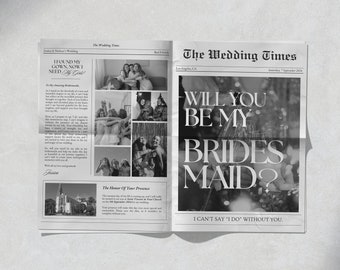 Newspaper Bridesmaid Proposal Flower Wrap Template, Printable Bridesmaid Bouquet Newspaper, Bridesmaid Info Card, Editable Canva Template