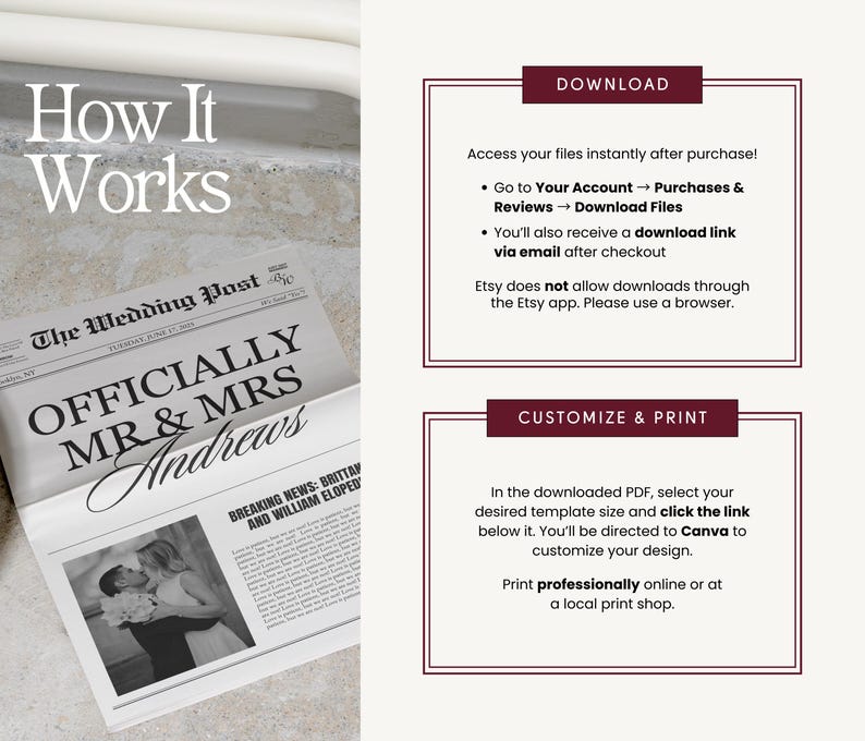 Elopement Announcement Wedding Newspaper Template, Printable Intimate Weddings Announcement, We Eloped, Editable Canva Template, 014 image 11