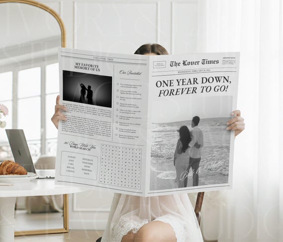 Newspaper One Year Anniversary Template, 1st Anniversary Gift Boyfriend And Girlfriend, Gifts For Him, Canva Template, 031