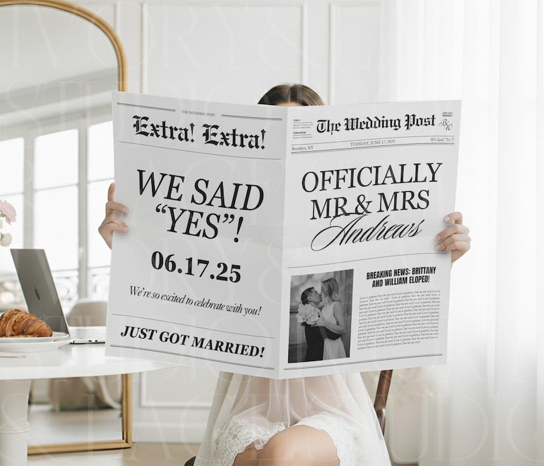 Elopement Announcement Wedding Newspaper Template, Printable Intimate Weddings Announcement, We Eloped, Editable Canva Template, 014 image 7