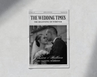 Newspaper Wedding Program Template, Large Printable Wedding Day Timeline, Folded Newspaper Wedding Itinerary, Canva Template