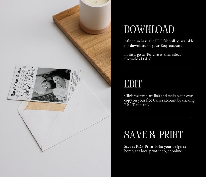 Bridesmaid Proposal Newspaper Photo Card, Printable Will You Be My Bridesmaid Newspaper Template, Maid of Honor Card, Canva Template image 10