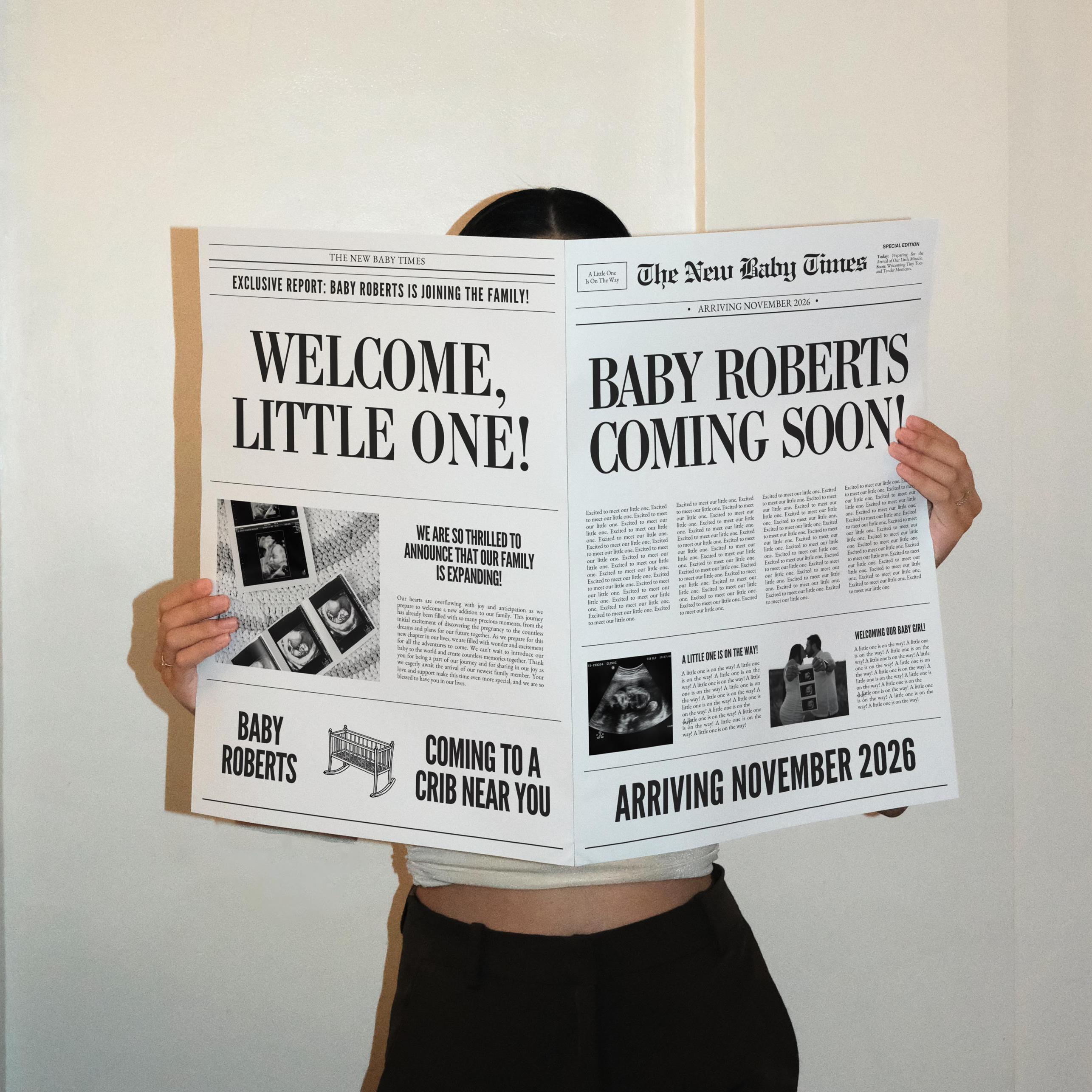 Baby Announcement Newspaper Template, Printable Large Pregnancy Announcement Newspaper, Editable Baby Reveal Canva Template