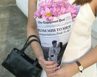 Engagement Gift Newspaper Template, Printable Engagement Gifts For Friends, Bride To Be Gift For Best Friend, Future Mrs, Canva Template