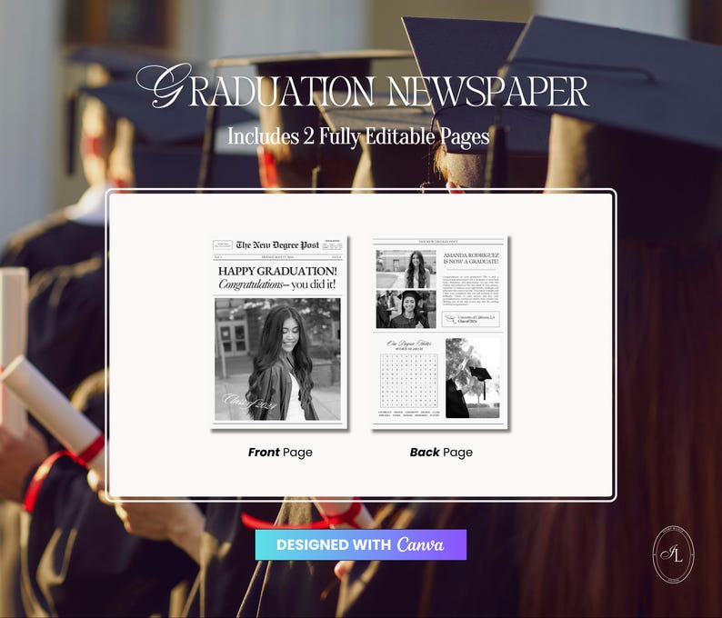 Graduation Newspaper Template, Editable Flower Bouquet Wrap Newspaper For New Graduate, College Senior 2026 Gift, Canva Template, 044 image 3