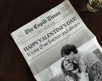 Newspaper Valentines Day Template, Be My Valentine Flower Bouquet Wrap, Valentine&#39;s Gift for Boyfriend and Girlfriend, Canva Template