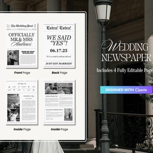 Elopement Announcement Wedding Newspaper Template, Printable Intimate Weddings Announcement, We Eloped, Editable Canva Template, 014 image 4