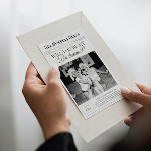 Bridesmaid Proposal Newspaper Photo Card, Printable Will You Be My Bridesmaid Newspaper Template, Maid of Honor Card, Canva Template image 4