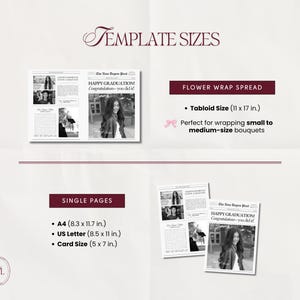 Graduation Newspaper Template, Editable Flower Bouquet Wrap Newspaper For New Graduate, College Senior 2026 Gift, Canva Template, 044 image 4