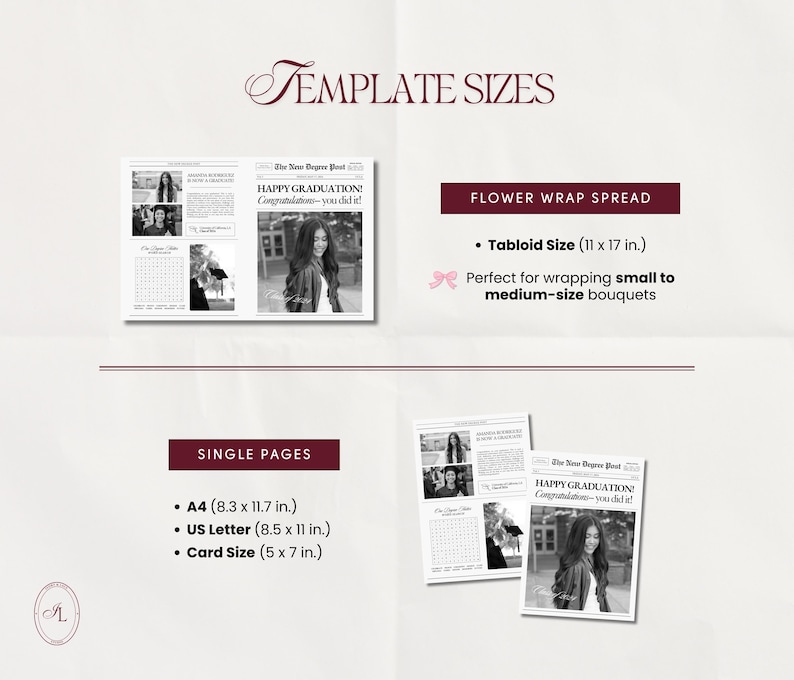 Graduation Newspaper Template, Editable Flower Bouquet Wrap Newspaper For New Graduate, College Senior 2026 Gift, Canva Template, 044 image 4