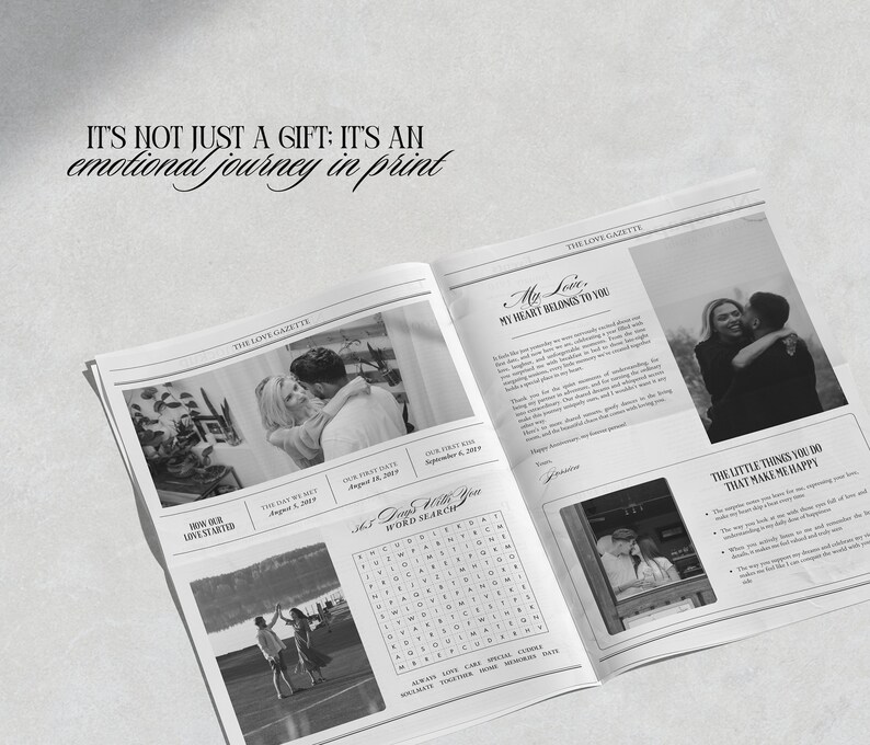 Couple Anniversary Newspaper Template, 1 Year Anniversary Gift For Boyfriend And Girlfriend, One Year Dating Gift, Printable Canva Template image 3