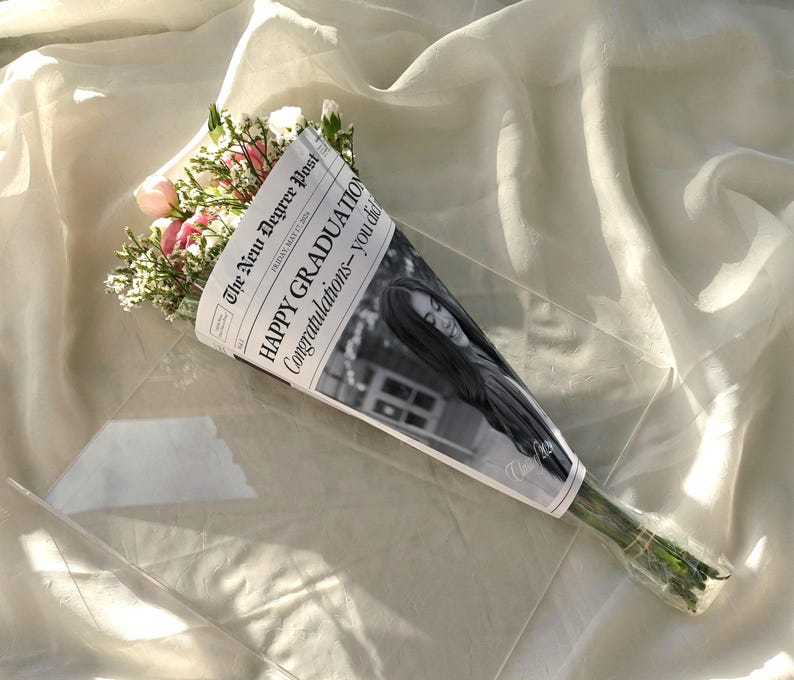 Graduation Newspaper Template, Editable Flower Bouquet Wrap Newspaper For New Graduate, College Senior 2026 Gift, Canva Template, 044 image 2