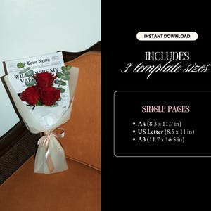 Plantilla de tarjeta de San Valentín con periódico, inserto de flores imprimible, regalo "Sé mi Valentín" para tu novia, plantilla de Canva imagen 5