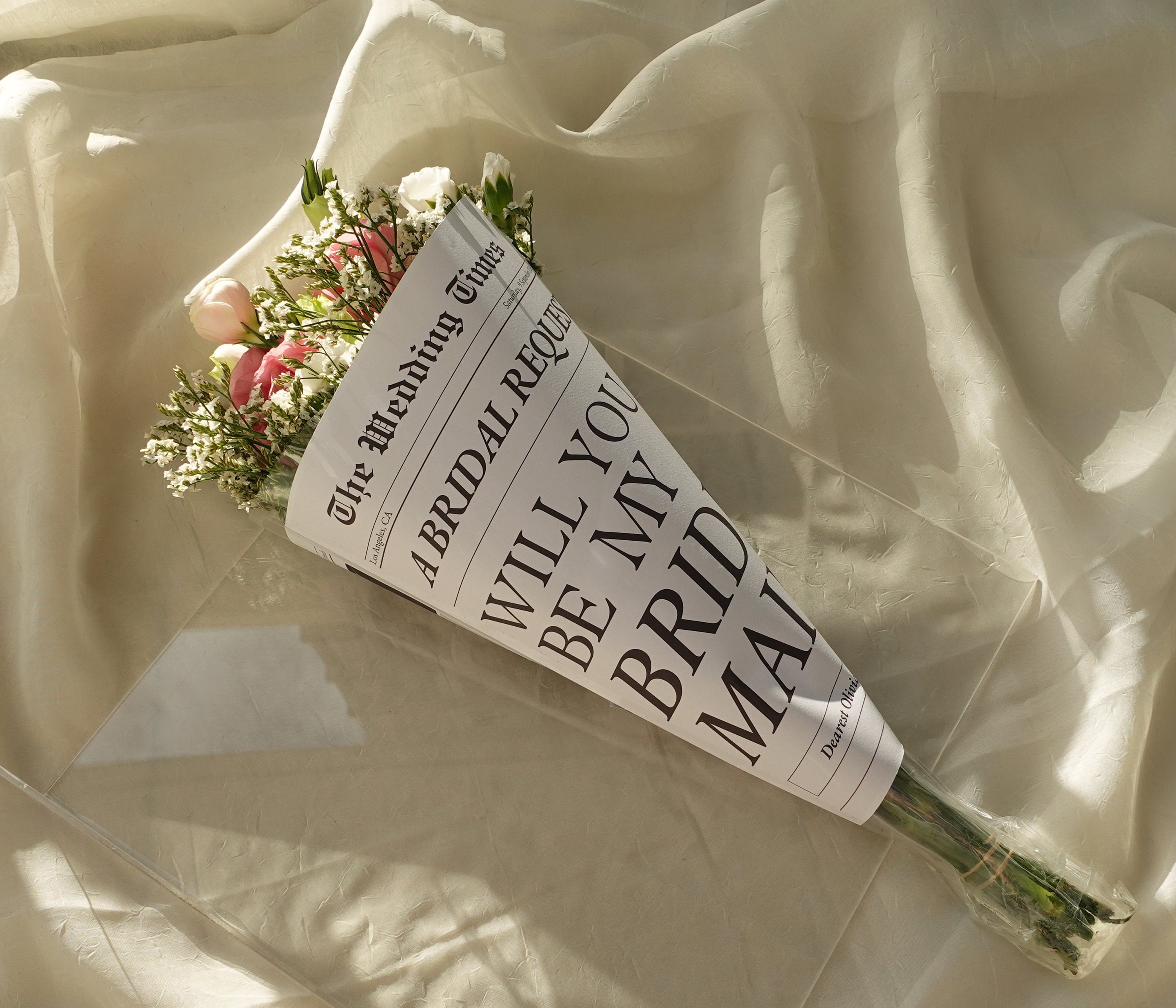 Flower Wrap Bridesmaid Proposal Newspaper, Printable Bridesmaid Newspaper Template, Bouquet Wrap, Canva Template