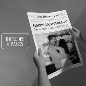 Modello di giornale per anniversario di coppia, giornale di anniversario di 8 pagine, regalo di anniversario di 1 anno per fidanzato e fidanzata, modello Canva