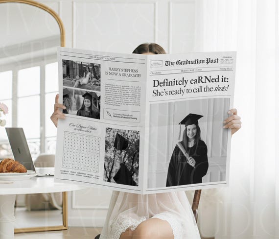 Nurse Graduation Newspaper Template, Nursing School Graduate, RN College Senior Gift, Printable Newspaper Photoshoot, Canva Template, 045