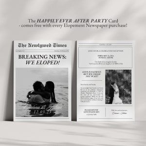 Elopement Wedding Announcement Newspaper Template, Printable Intimate Weddings Announcement, We Eloped, Editable Canva Template image 9