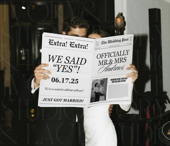Elopement Announcement Wedding Newspaper Template, Printable Intimate Weddings Announcement, We Eloped, Editable Canva Template, 014