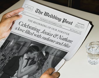 Wedding Newspaper Program Template, Large Printable Wedding Day Timeline, Folded Newspaper Wedding Itinerary, Canva Template