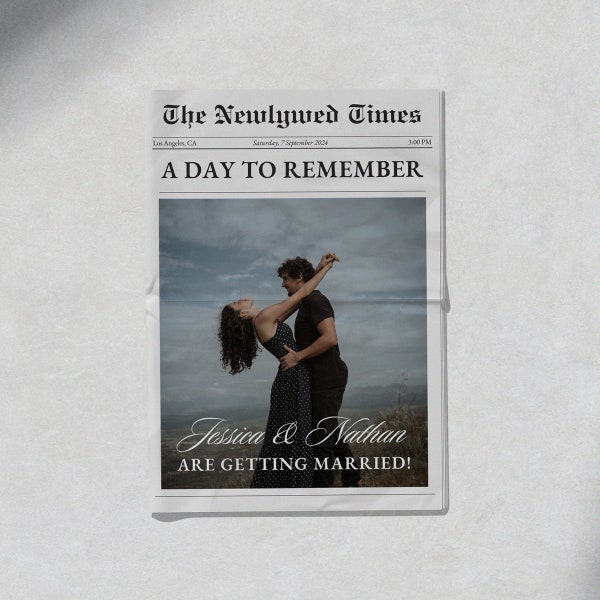 Folded Wedding Newspaper Program Template, Printable Newspaper Wedding Day Timeline, Editable Wedding Itinerary Canva Template