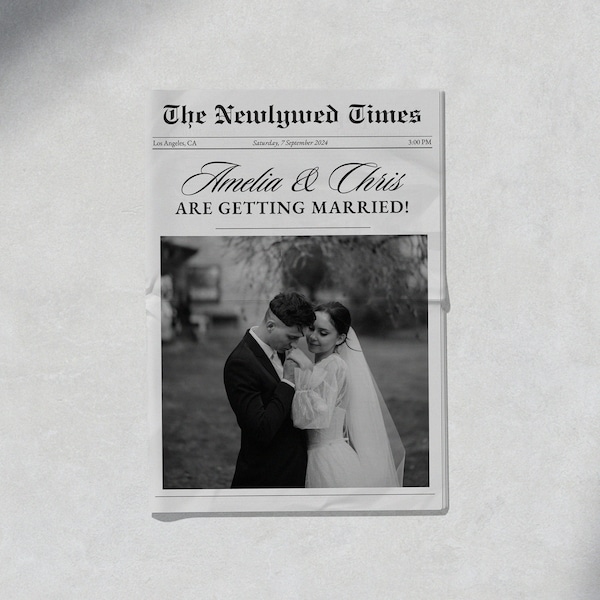 Wedding Newspaper Program Template, Unique Printable Wedding Day Timeline, Folded Newspaper Wedding Itinerary, Canva Template