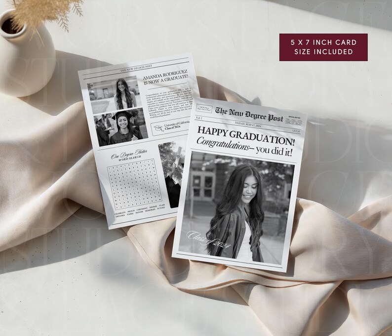 Graduation Newspaper Template, Editable Flower Bouquet Wrap Newspaper For New Graduate, College Senior 2026 Gift, Canva Template, 044 image 7