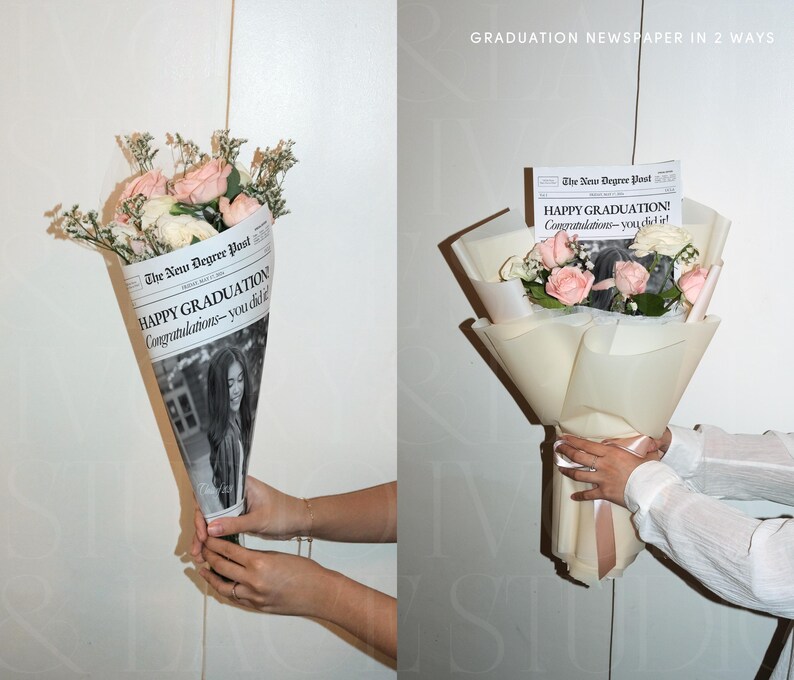 Graduation Newspaper Template, Editable Flower Bouquet Wrap Newspaper For New Graduate, College Senior 2026 Gift, Canva Template, 044 image 8