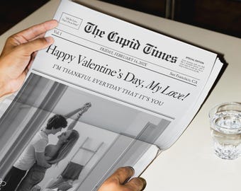 Valentines Day Newspaper Template, Be My Valentine Flower Bouquet Wrap, Valentine's Gift for Boyfriend and Girlfriend, Canva Template