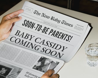 Large Baby Announcement Newspaper Template, Printable Newspaper Pregnancy Announcement, Baby Gender Reveal, Editable Canva Template