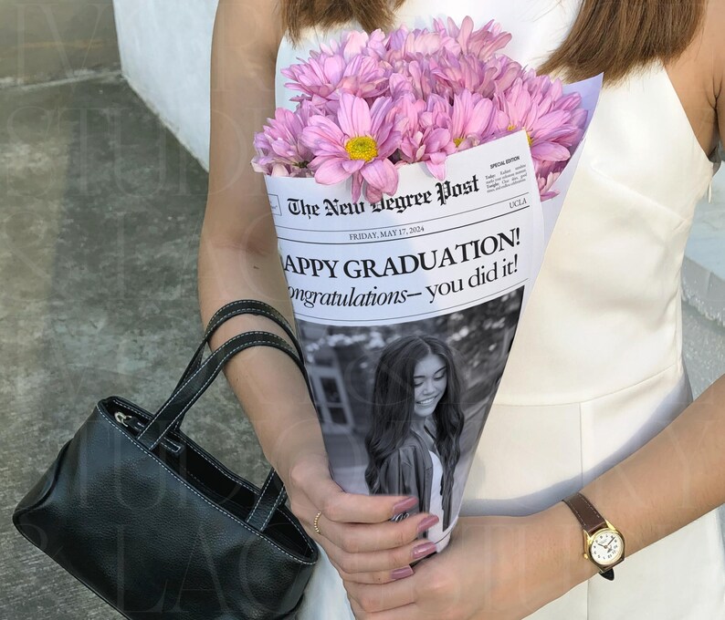 Graduation Newspaper Template, Editable Flower Bouquet Wrap Newspaper For New Graduate, College Senior 2026 Gift, Canva Template, 044 image 9