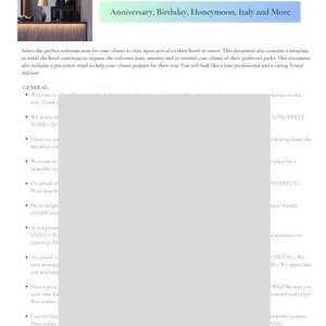 Travel Agent Templates - 25 Welcome Note Options, 1 Pre Travel Email & 1 Room Upgrade Email
