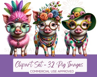 Pigs Clip Art Collection: Playful Designs for Crafts, POD, and DIY Projects - Instant Digital Download - Animal Clip Art - Pig Images - PNGs