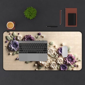 Floral Grace Designer Desk Mat | Neoprene Non-Slip Mouse Pad | Home Office, Gaming, Workstation Accessory | Gaming Mouse Pad | Mouse Pad