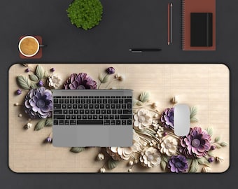 Floral Grace Designer Desk Mat | Neoprene Non-Slip Mouse Pad | Home Office, Gaming, Workstation Accessory | Gaming Mouse Pad | Mouse Pad